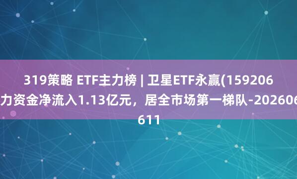 319策略 ETF主力榜 | 卫星ETF永赢(159206)主力资金净流入1.13亿元，居全市场第一梯队-20260611